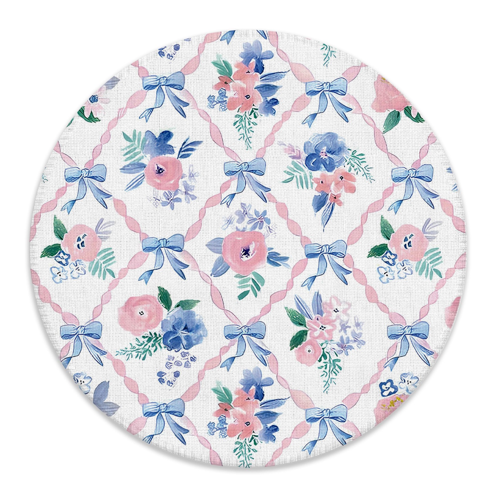 Coquette Preppy Bow Floral Mouse Pad Pink Ribbon Flower Girly 7.9x7.9 Inch