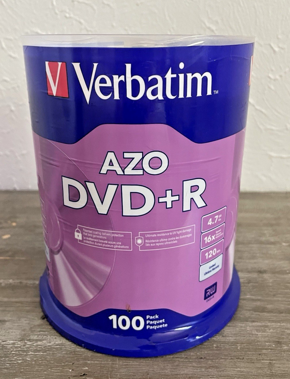 NEW Verbatim AZO DVD+R Recordable 4.7GB 16xSpeed 120Min 100-Pack Spindle