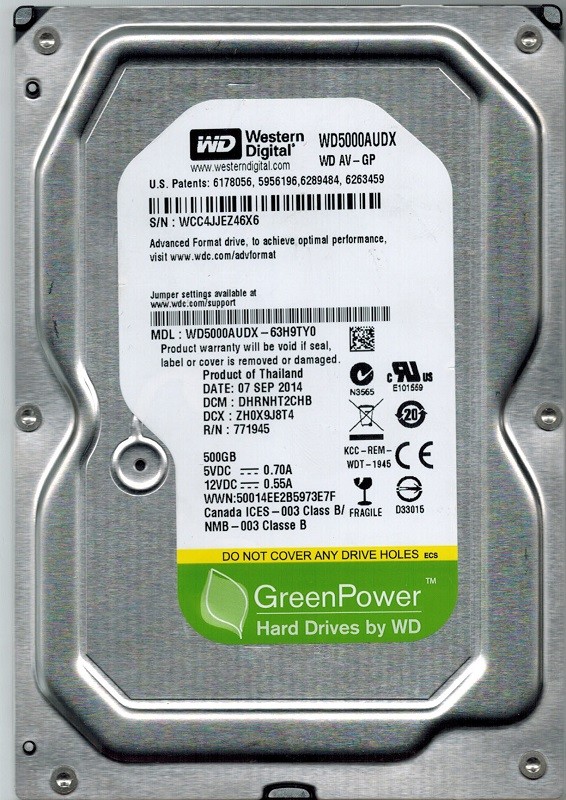 Western Digital WD5000AUDX-63H9TY0 500GB DCM: DHRNHT2CHB WCC4J