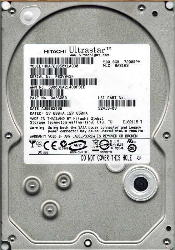 Hitachi HUA721050KLA330 P/N: 0A36000 MLC: BA3163 500GB