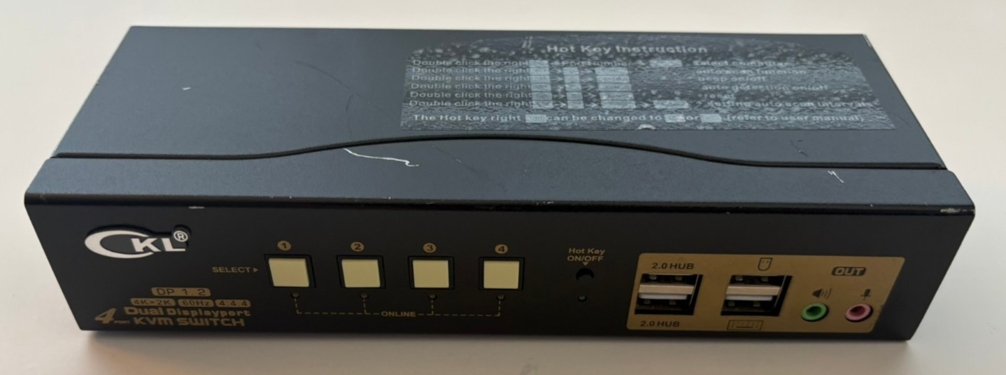 CKL KVM Switch 4K 2K 50hz Dual Display Port 4 Port (Unit Only / No Power Cord)