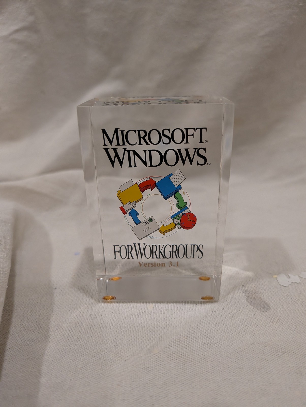 Rare Microsoft Windows for Workgroups 3.1 Ship Gift Lucite Block – Vintage 1990s
