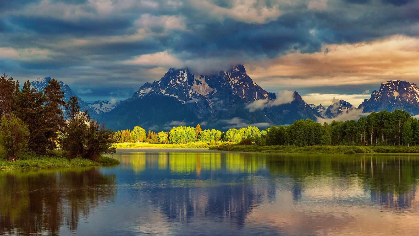 Landscape river mountains nature wyoming usa clouds Custom Gaming Mat Desk