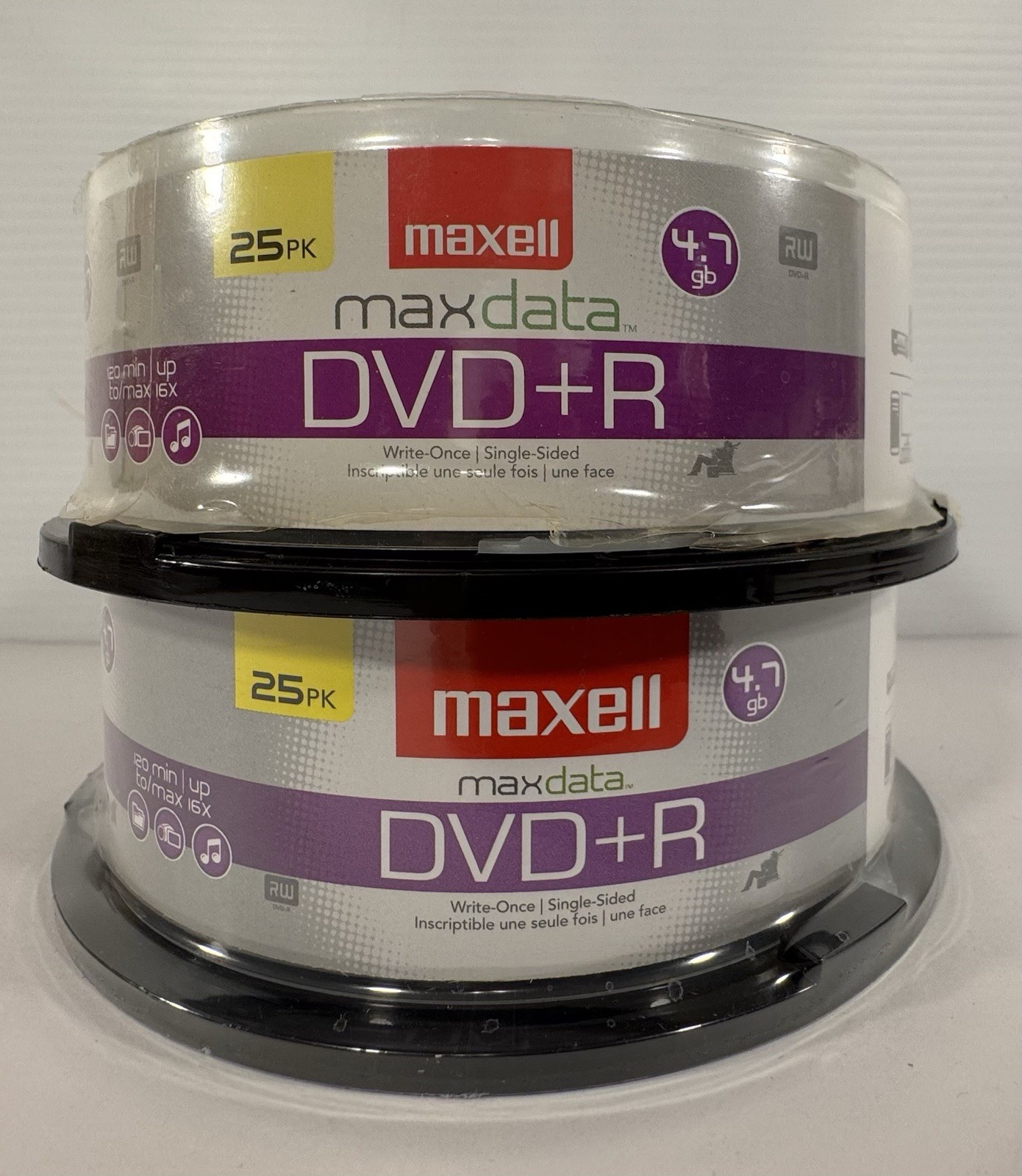 Maxell 639011 DVD Recordable Media DVD+R - 16x 4.70 GB 25 Pack Spindle Lot Of 2