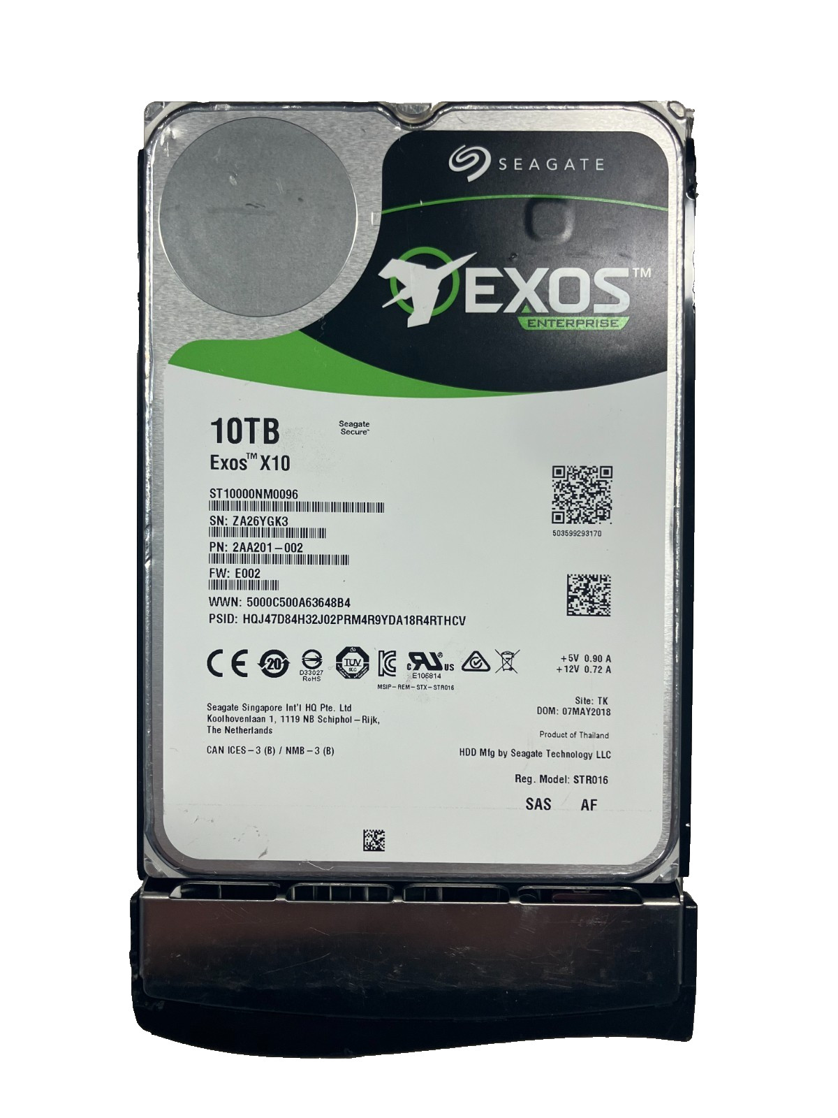 Seagate Exos ST10000NM0096 HDD 10TB SAS 12Gb/s 7.2K 3.5" 512b/s w/ caddy