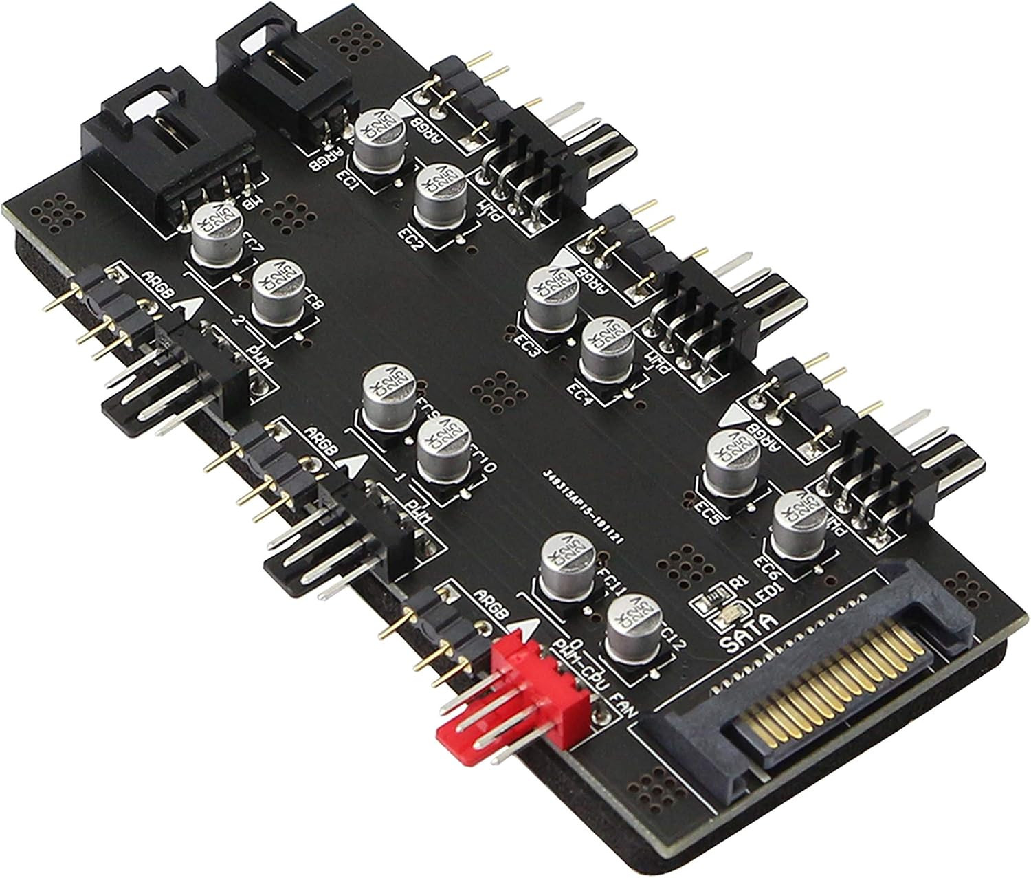 12V 4Pin PWM & 5V 3Pin ARGB with SATA 15Pin Power 2-In-1 Hub 6 Way Sync CPU