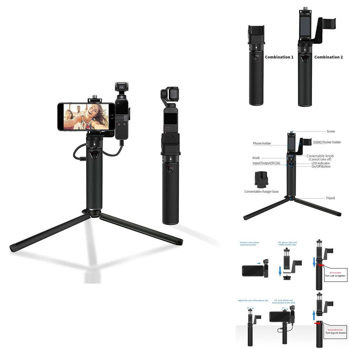 Smatree DP20 DH7 Osmo Pocket 2 PowerStick PowerBank Tripod Mount for DJI Pocket