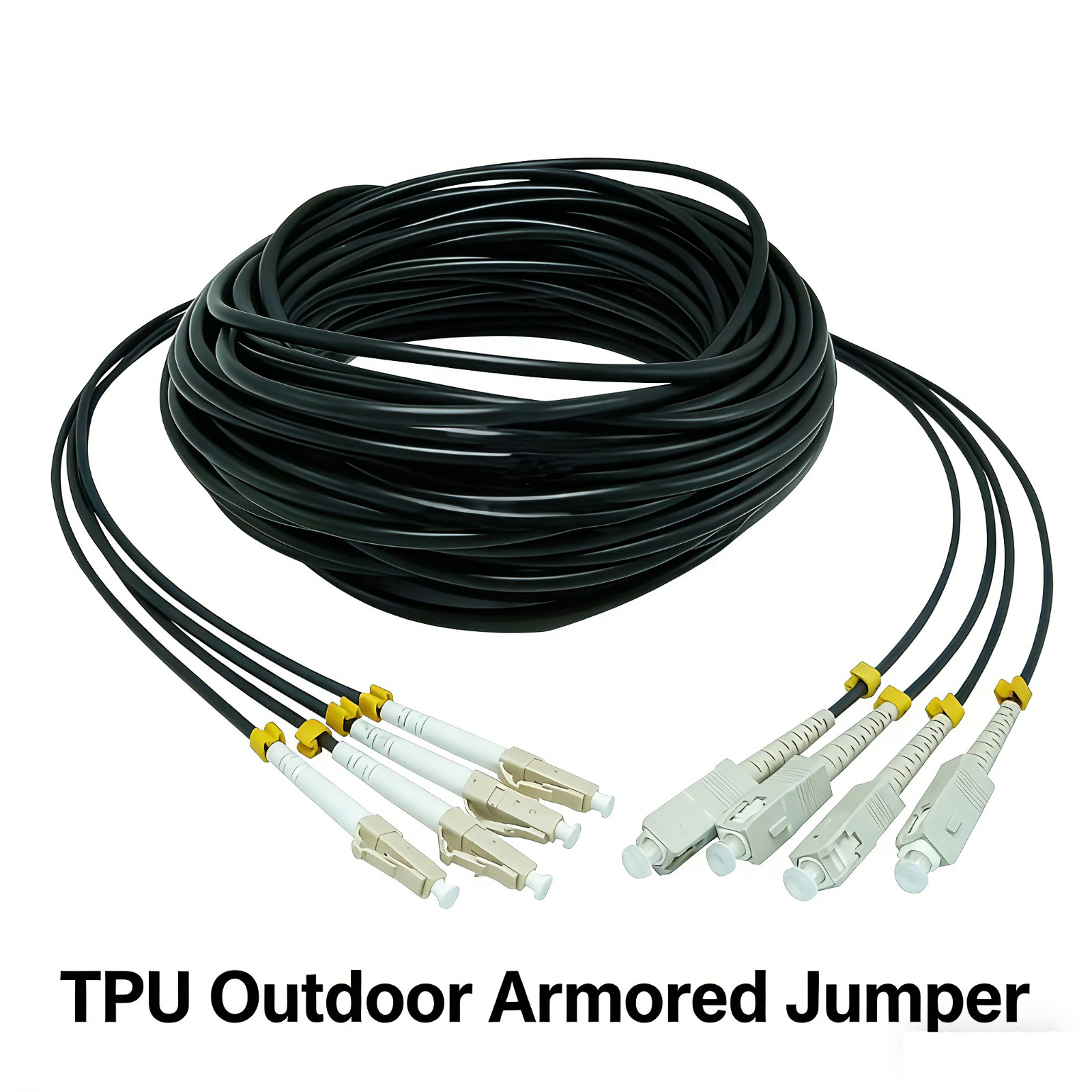 100M Outdoor Armored Fiber Optic Patch Cord LC-SC MM OM3 4 Cores TPU Field Cable