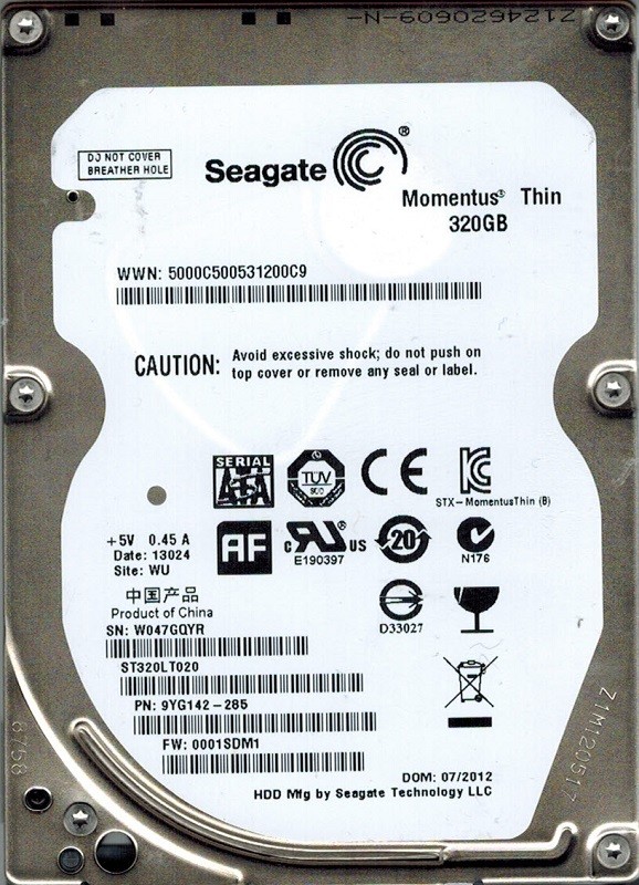 ST320LT020 Seagate F/W: 0001SDM1 P/N: 9YG142-285 WU 320GB