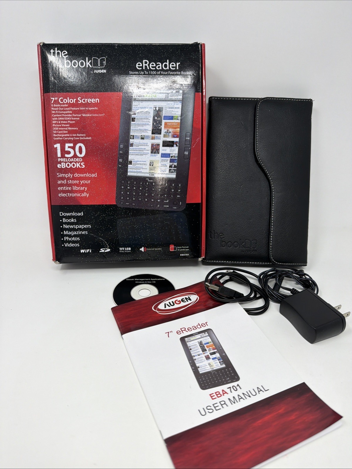 Augen The Book eReader 2GB Wi-Fi, 7"  With Case Augen External Speaker open box