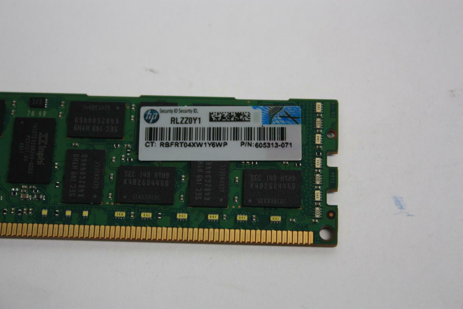 605313-071 HP 8GB 1X8GB 1333MHz PC3-10600 ECC Cl9 DDR3 SDRAM DIMM
