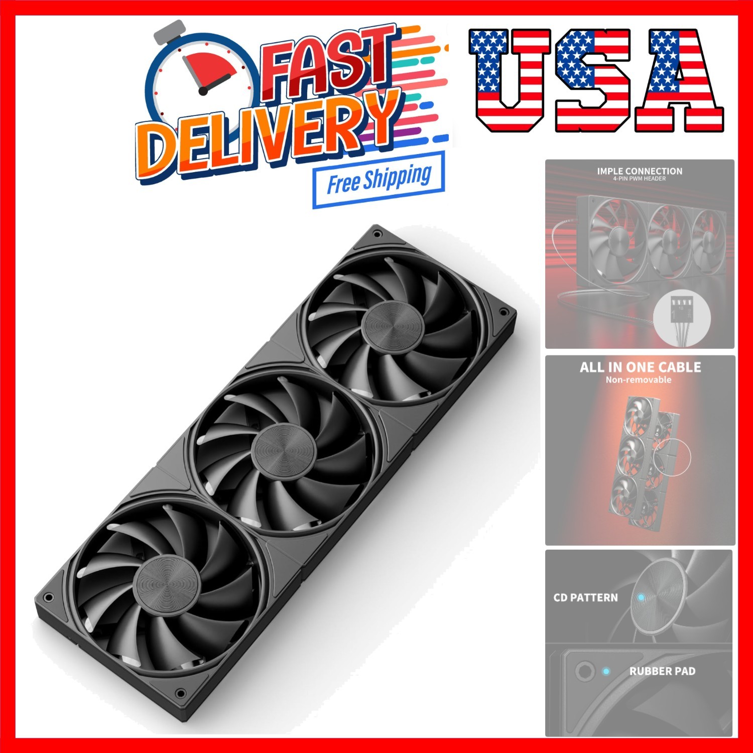 360mm All-in-One Computer Case Fan with PWM 4-Pin Interface High Performance ...