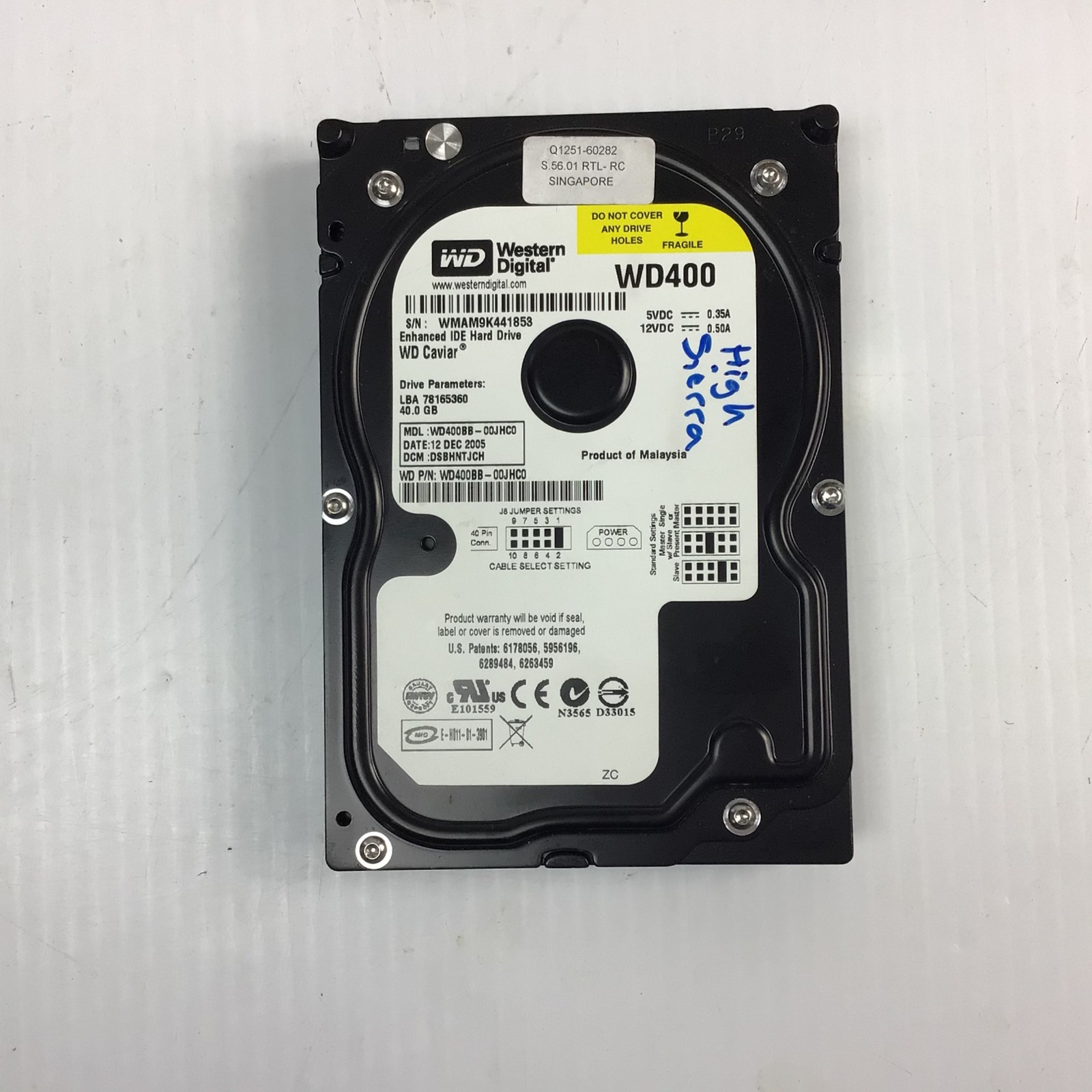 Western Digital Caviar 40GB 3.5" WD400BB WD400BB-00JHC0 Hard Drive HDD