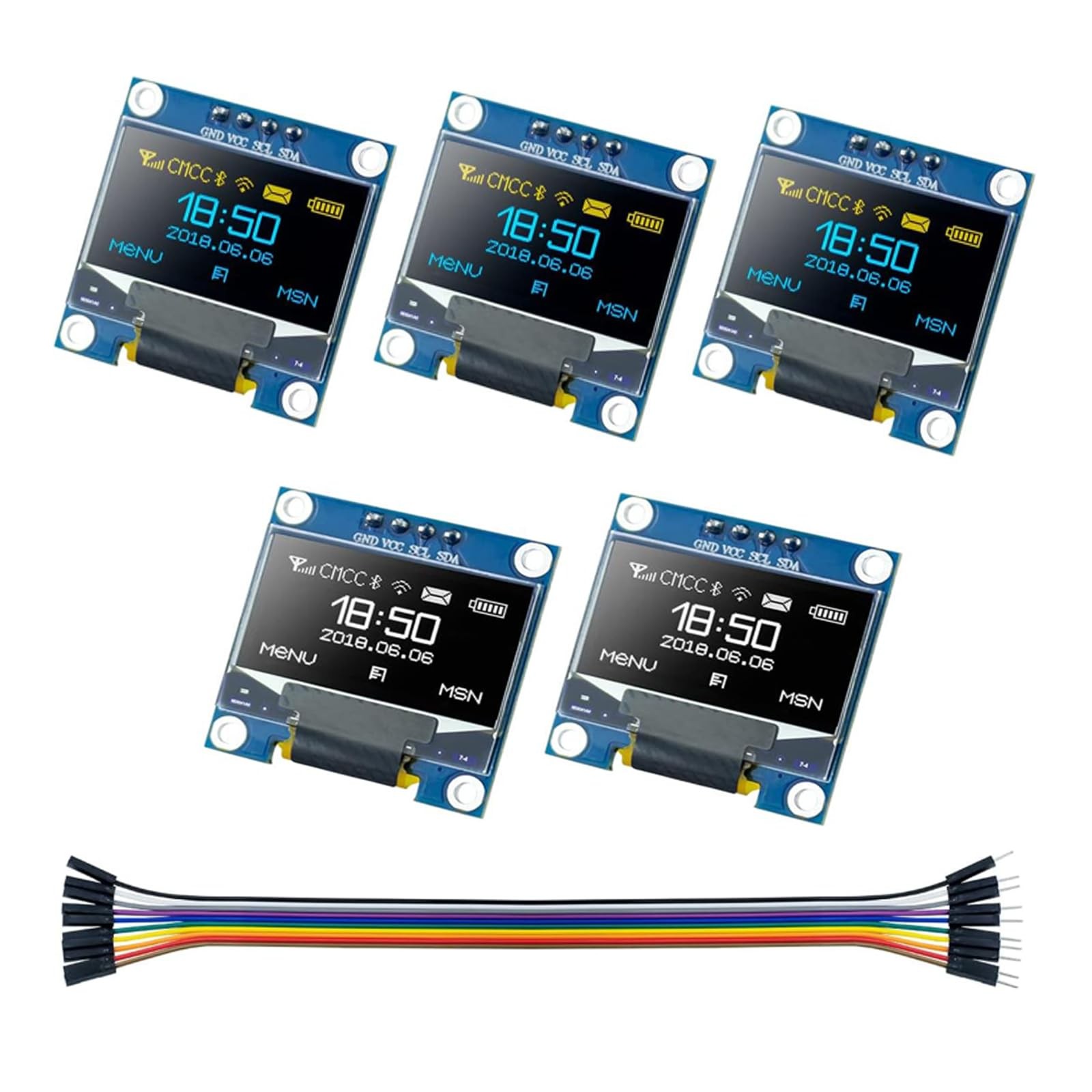 5 Pcs 0.96 Inch OLED I2C IIC Display Module 12864 128x64 Pixel SSD1306 Mini -...