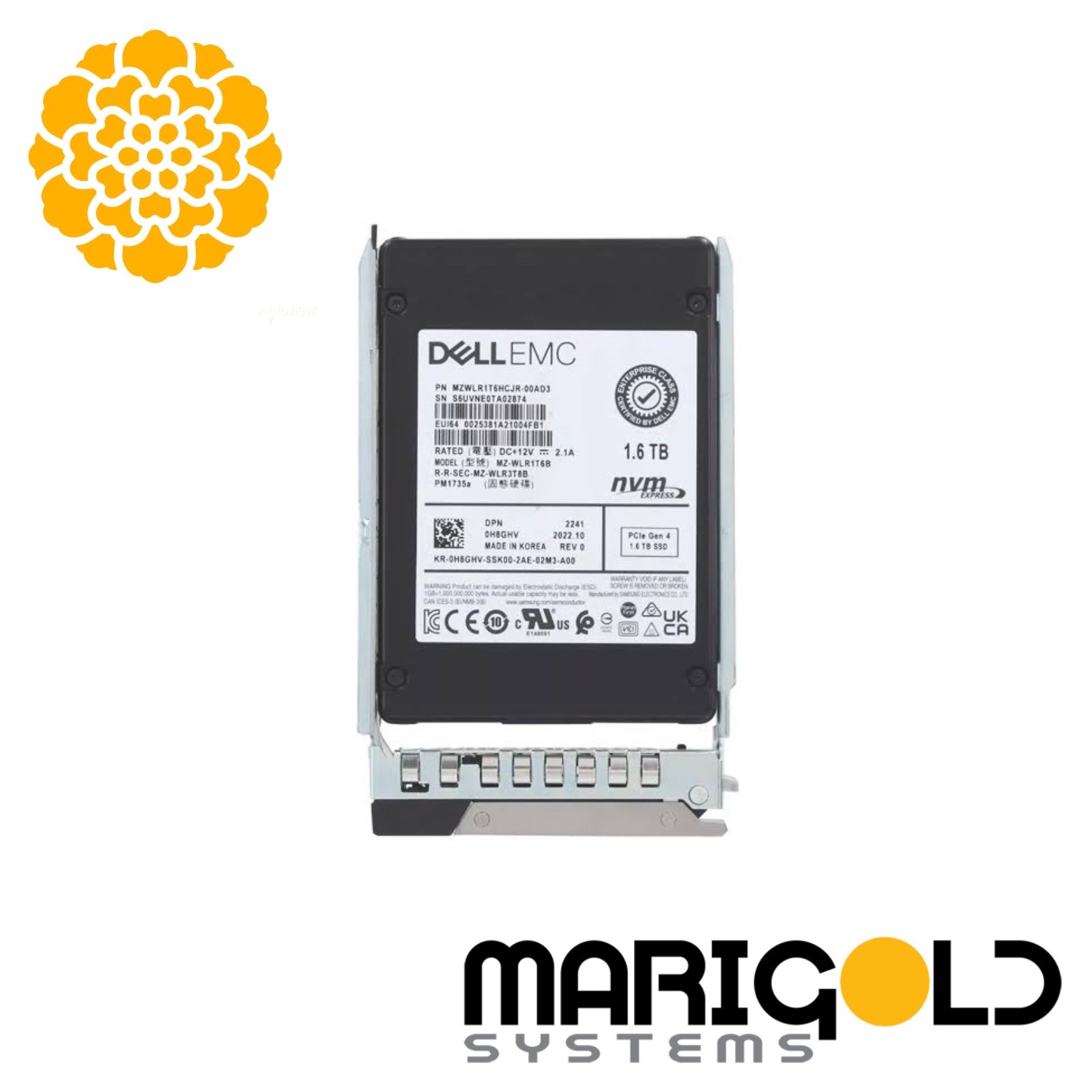 Dell 1.6TB Gen4 U.3/U.2 NVMe SSD MU in 2.5" Tray H8GHV 0H8GHV