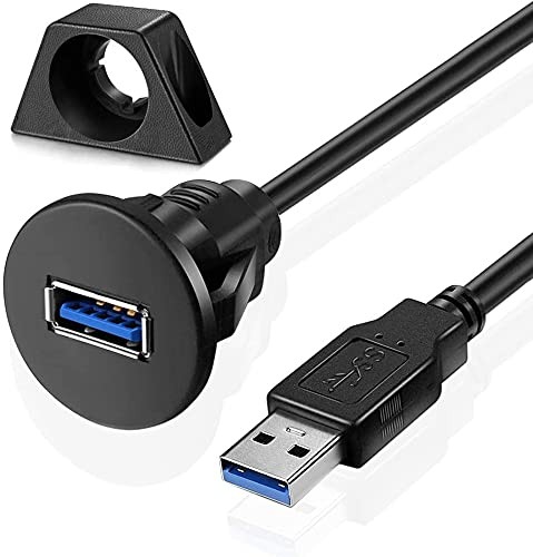 URWOOW Small USB 3.0 Male to Female AUX Flush Panel Mount 3 feet, Black 
