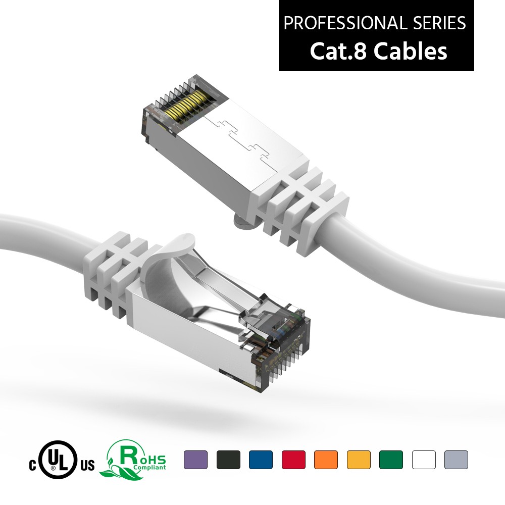 20 Pack of 4Ft CAT8 S/FTP Ethernet Network Cable White 26AWG