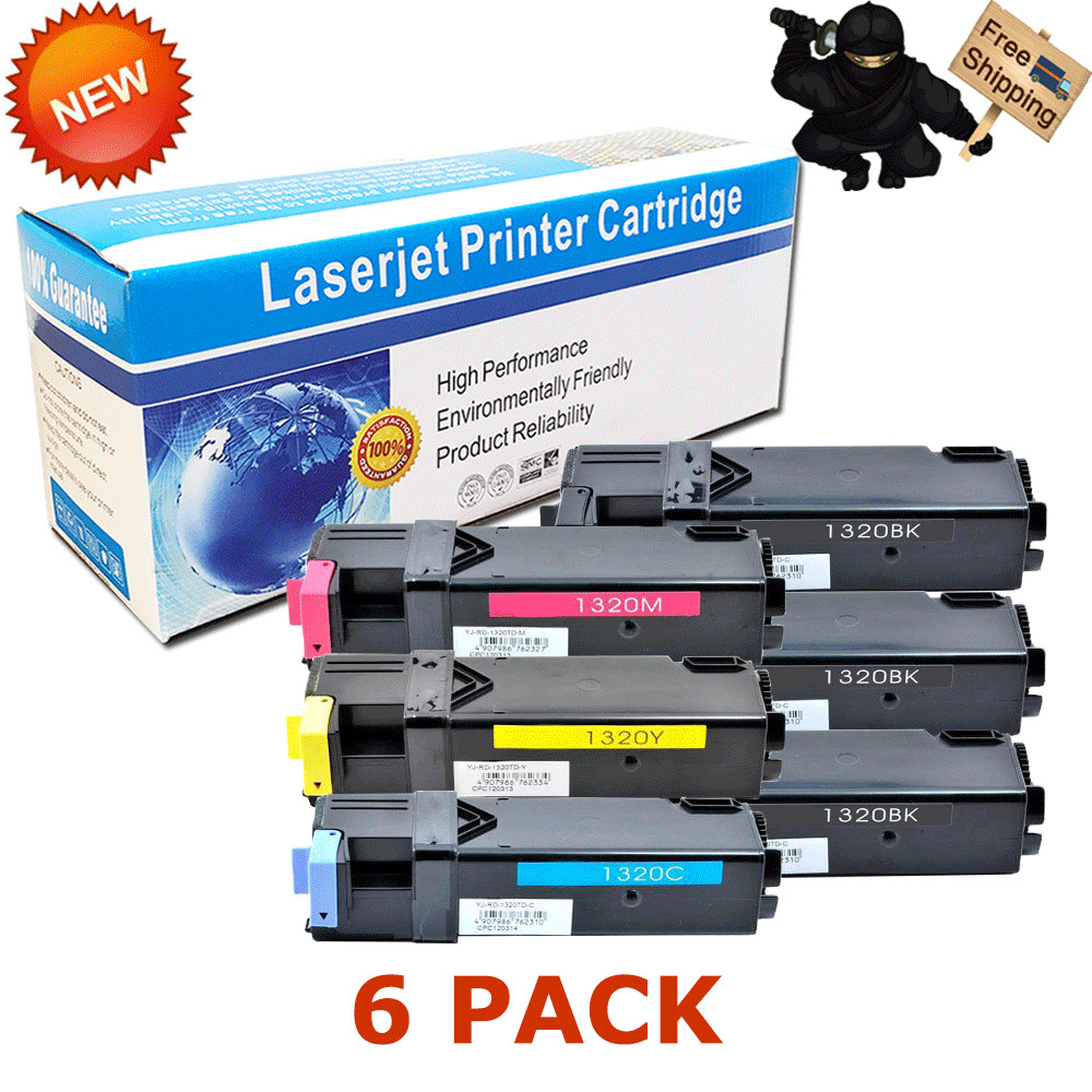 6 PK Black Color Toner Cartridge Combo Set for Dell 1320 1320C Laser Printer