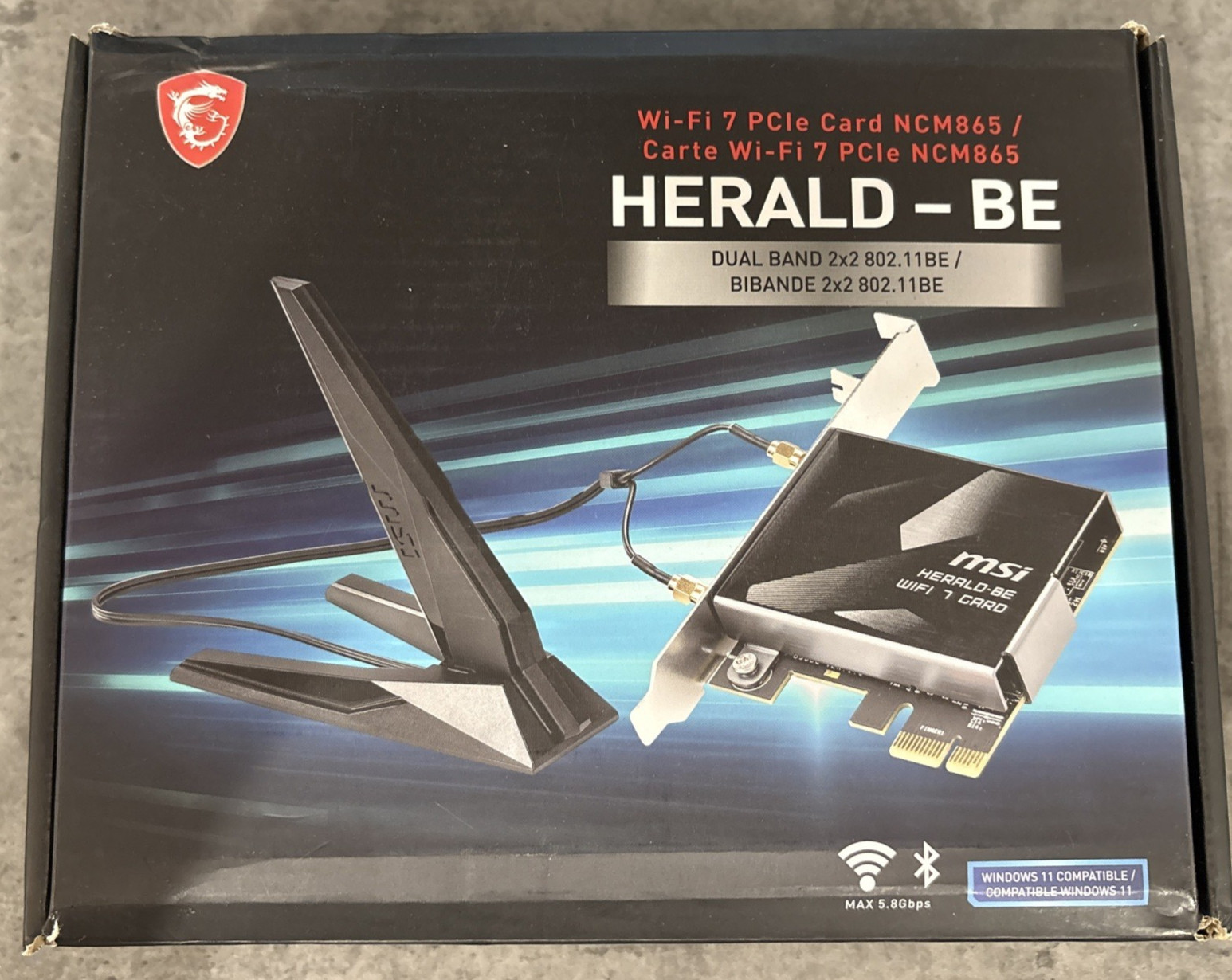 MSI Herald-BE WiFi 7 MAX PCIe Adapter Bluetooth 5.4 External Antenna