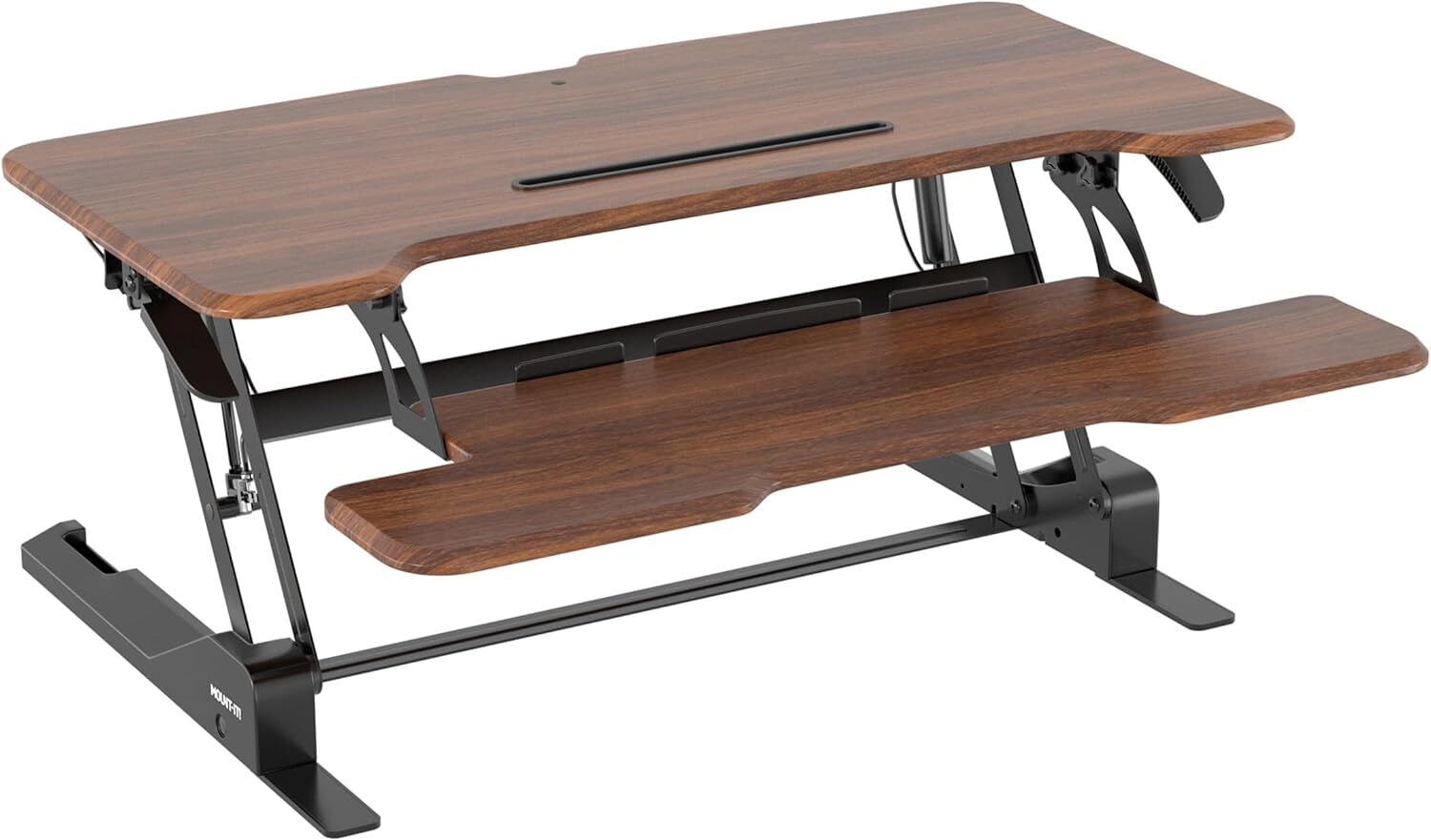 Mount-It Height Adjustable Desk Converter, 38” Wide, Riser Dark Walnut 
