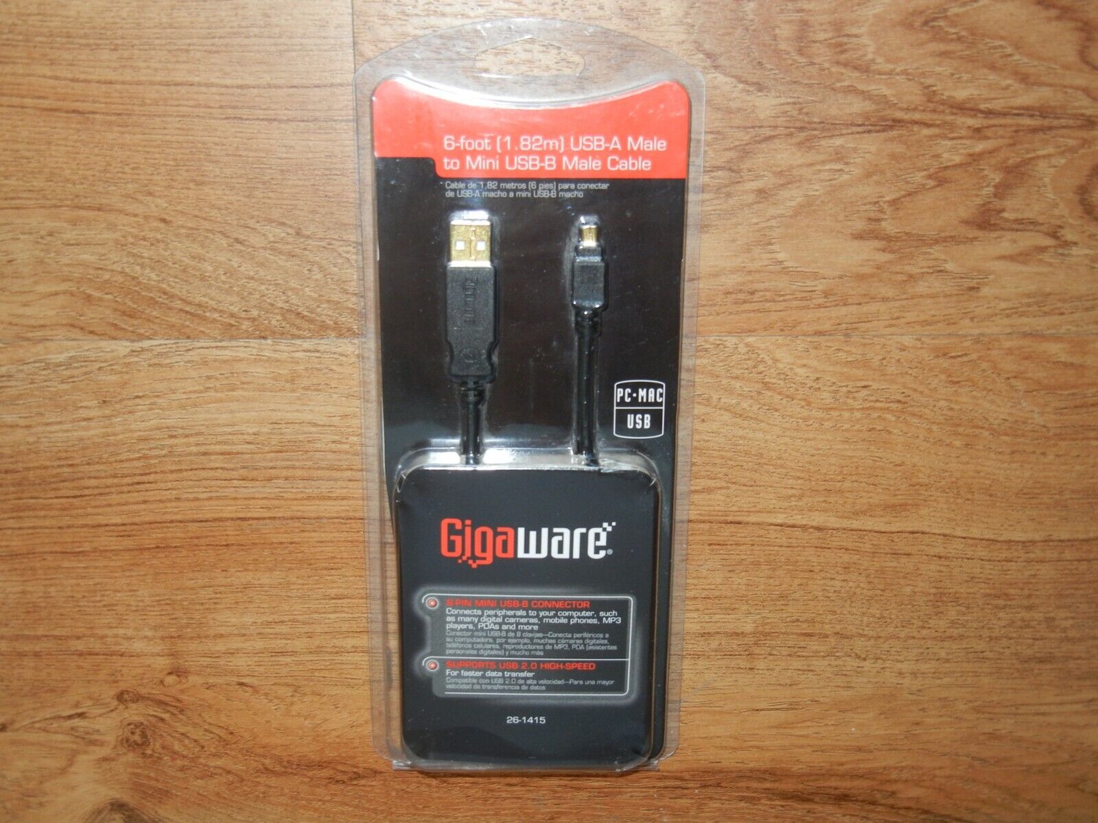 Gigaware 26-1415 6-foot USB-A Male to Mini USB-B Male Cable, New