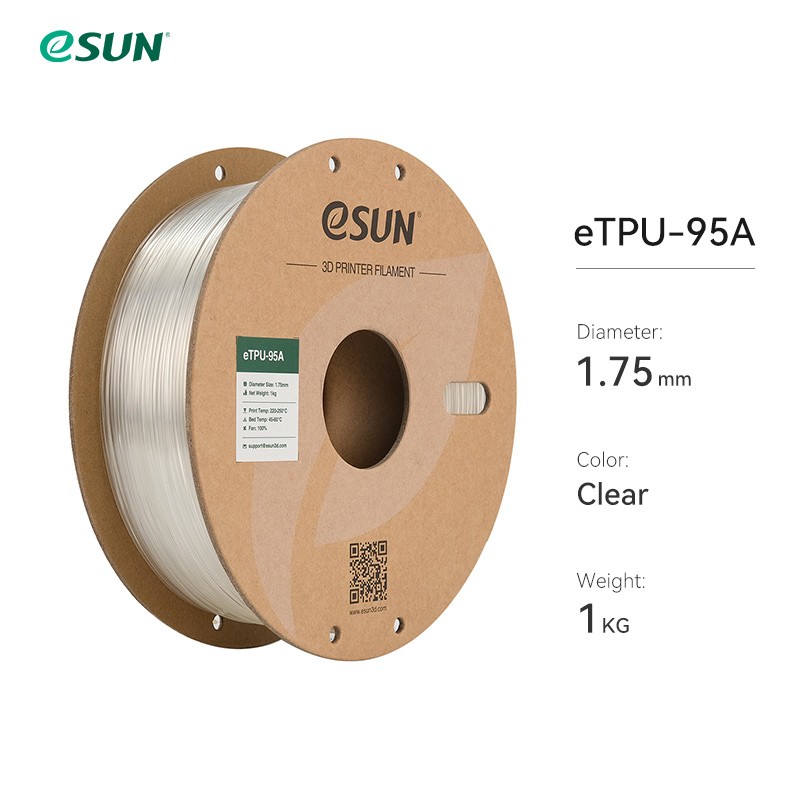 eSUN TPU-95A Filament 1.75mm Flexible 3D Printer Filament 1KG for DIY 3D Printer