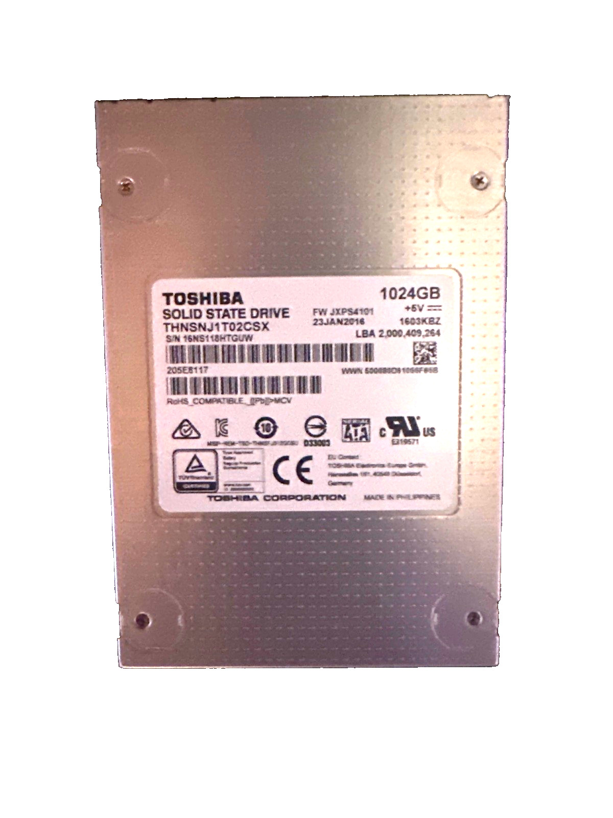 Toshiba 1024GB 2.5" SATA Internal SSD THNSNJ1T02CSX RoHS Compatible