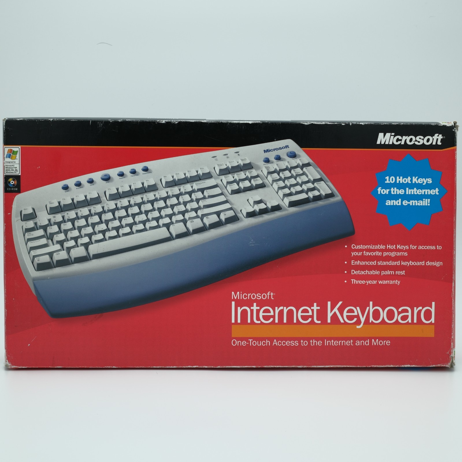 NOS Vintage 2000 Microsoft Internet Keyboard Detachable Palm Rest Hot Key NEW