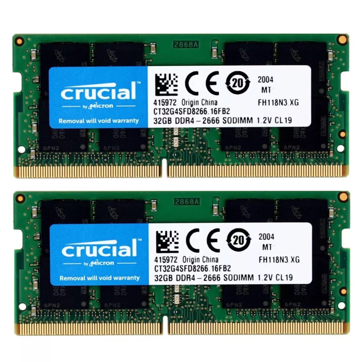 New Crucial 64GB (2X32GB) DDR4 2666MHz PC4-21300 CL19 Laptop SODIMM Memory Ram