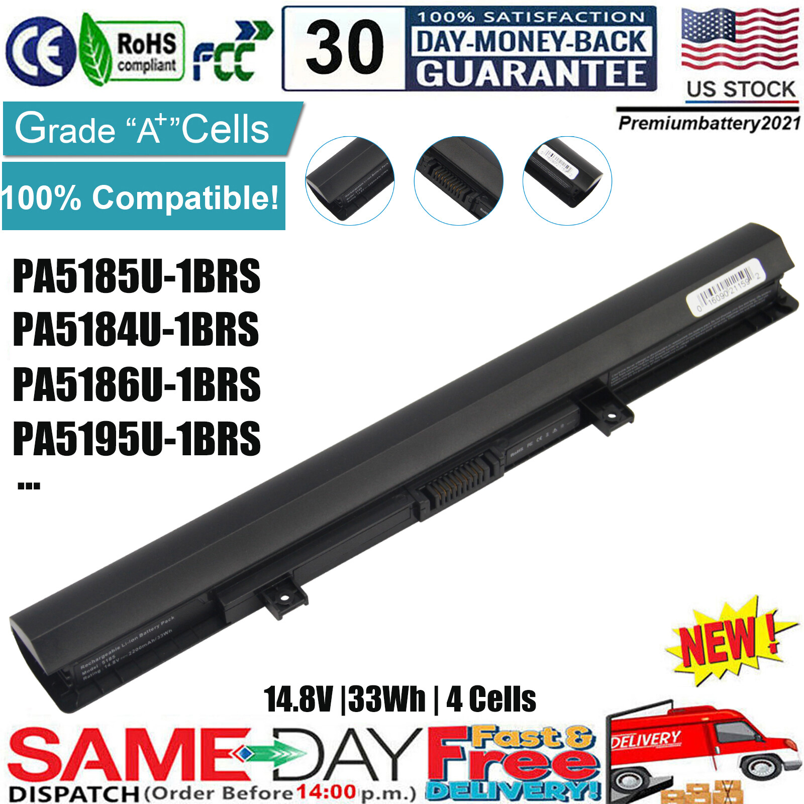✅PA5185U-1BRS Battery for Toshiba Satellite C55 C55D L55 L55D L55-B5267 PA5195U