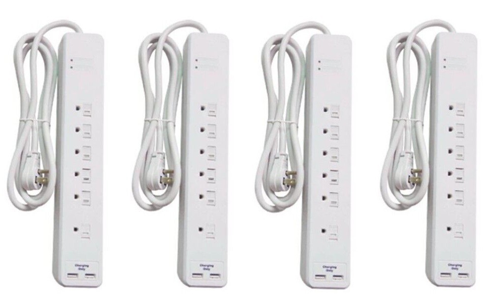 Master Electrician Surge Strip PS-672F-3A 6 Outlet w 6' Power Cord White - 4 Pk