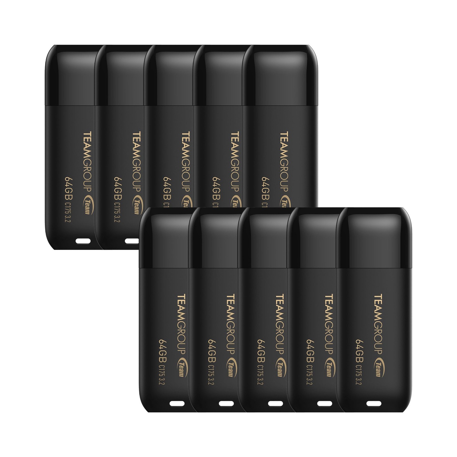 TEAMGROUP C175 64GB 10 Pack USB 3.2 Flash Drive Matte Black