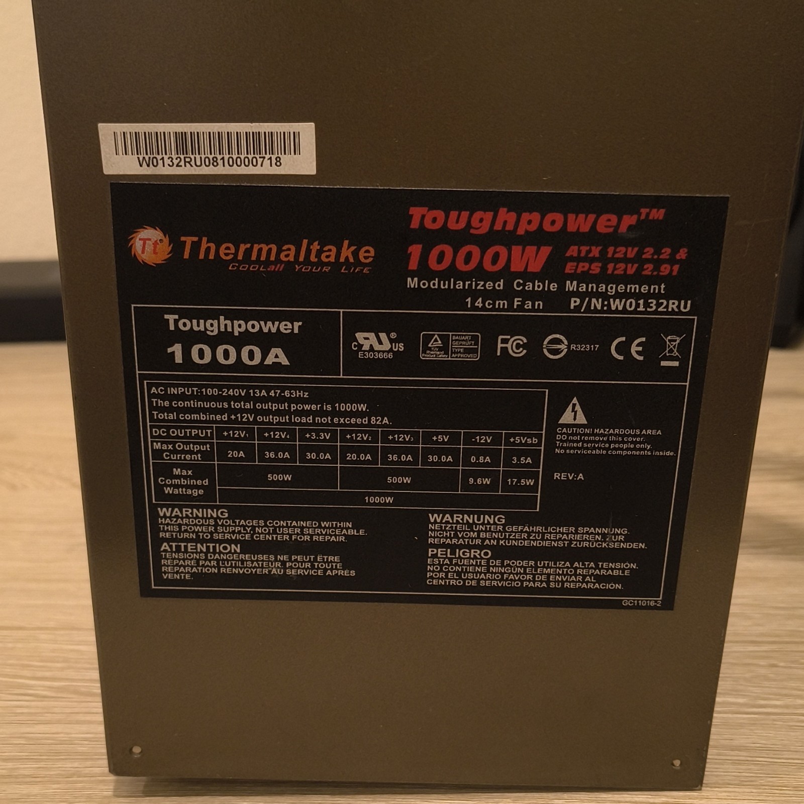 Thermaltake Toughpower 1000A 1000W Modular ATX PSU Black/Silver W0132RU