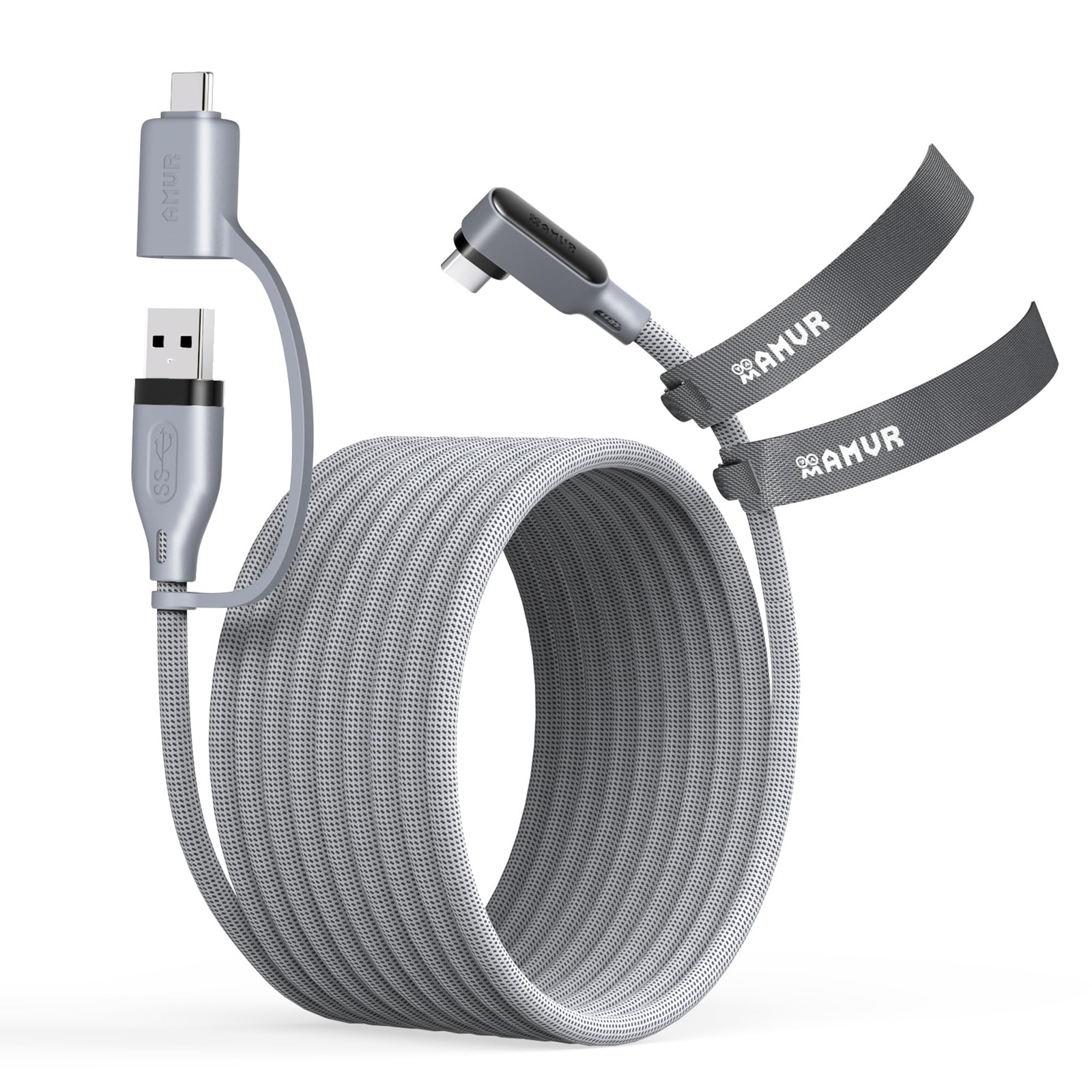 AMVR 16FT VR Link Cable, USB 3.0 Braided with A to C Adapter(Not 16FT, Gray