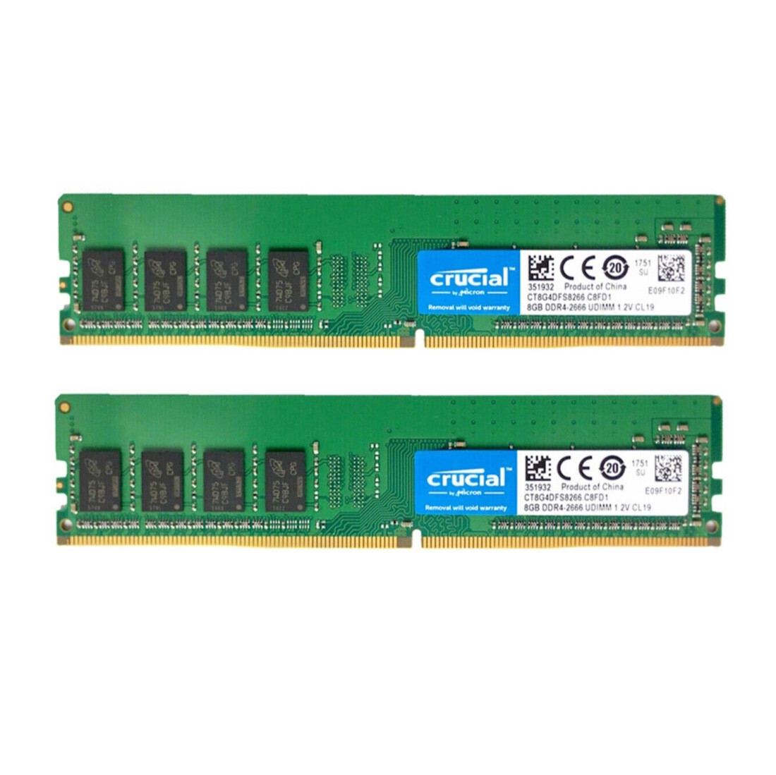Crucial 16GB 2X8GB DDR4 2666MHz PC4-21300 288-Pins UDIMM Memory Ram CT8G4DFS8266
