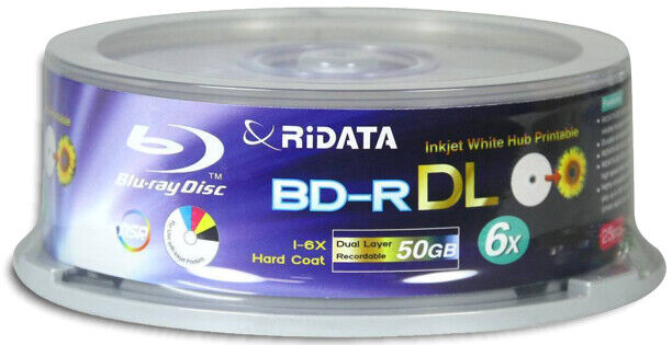 50-Pak Ridata 6X 50GB White Inkjet Hub Printable Dual Layer BD-R's (2 x 25-Pak)