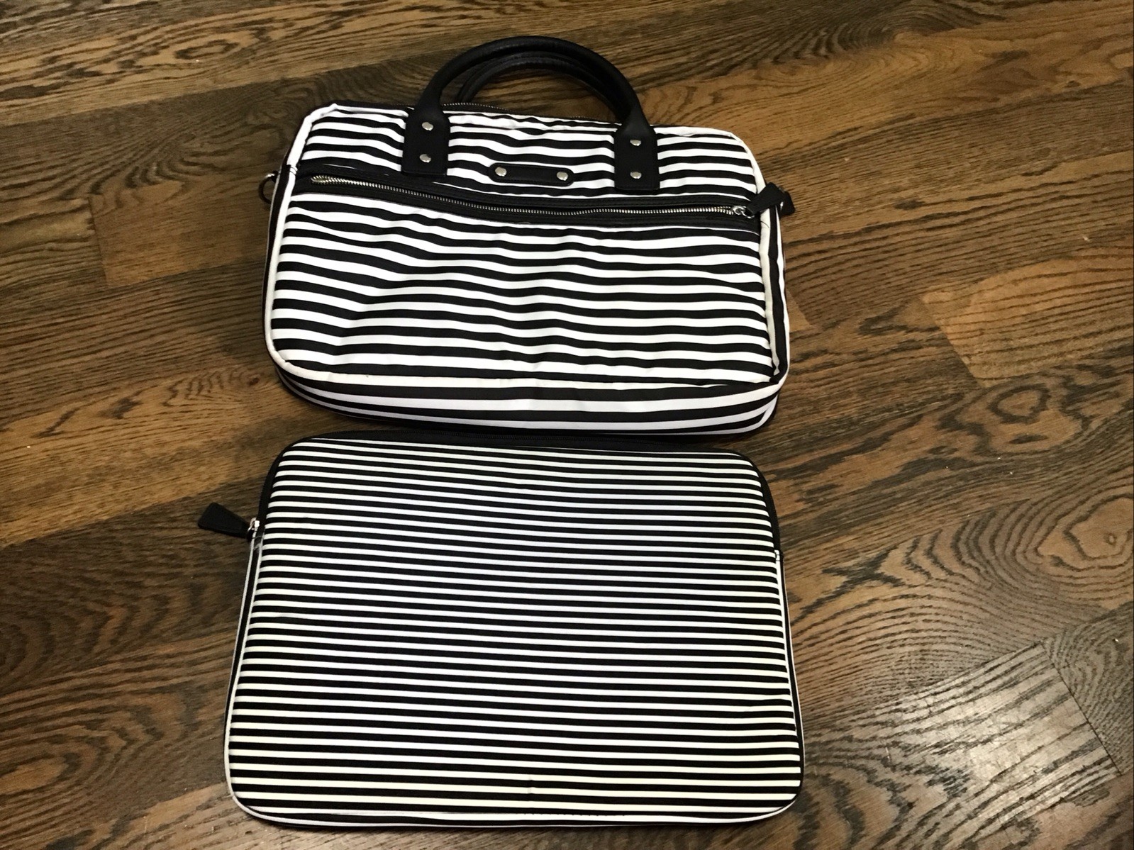 Kate Spade ? Classic Nylon Daveney Laptop Bag Black And White Stripes