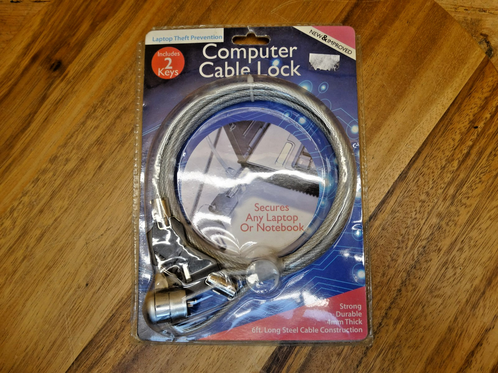 Kole 6' x 4mm Computer Cable Lock w/2 Keys