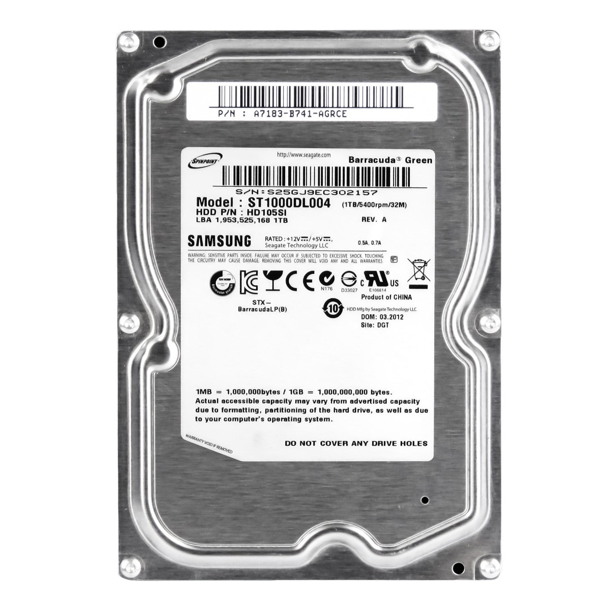SAMSUNG BARRACUDA GREEN 1TB 5.4K 32MB SATA II 3.5'' ST1000DL004 HD105S