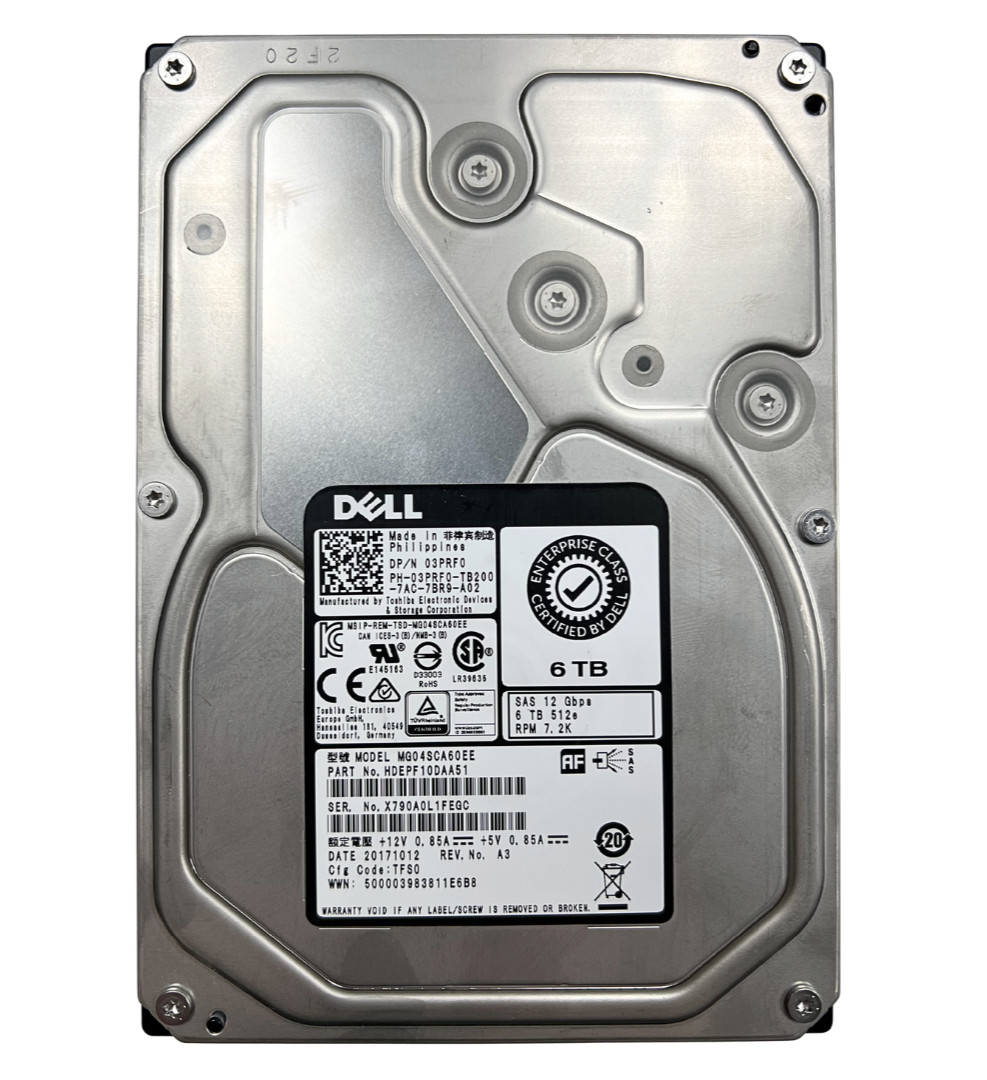 Dell 03PRF0 6TB 12Gbps 512 7.2K 3.5" SAS HDD HDEPF10DAA51 MG04SCA60EE 100%