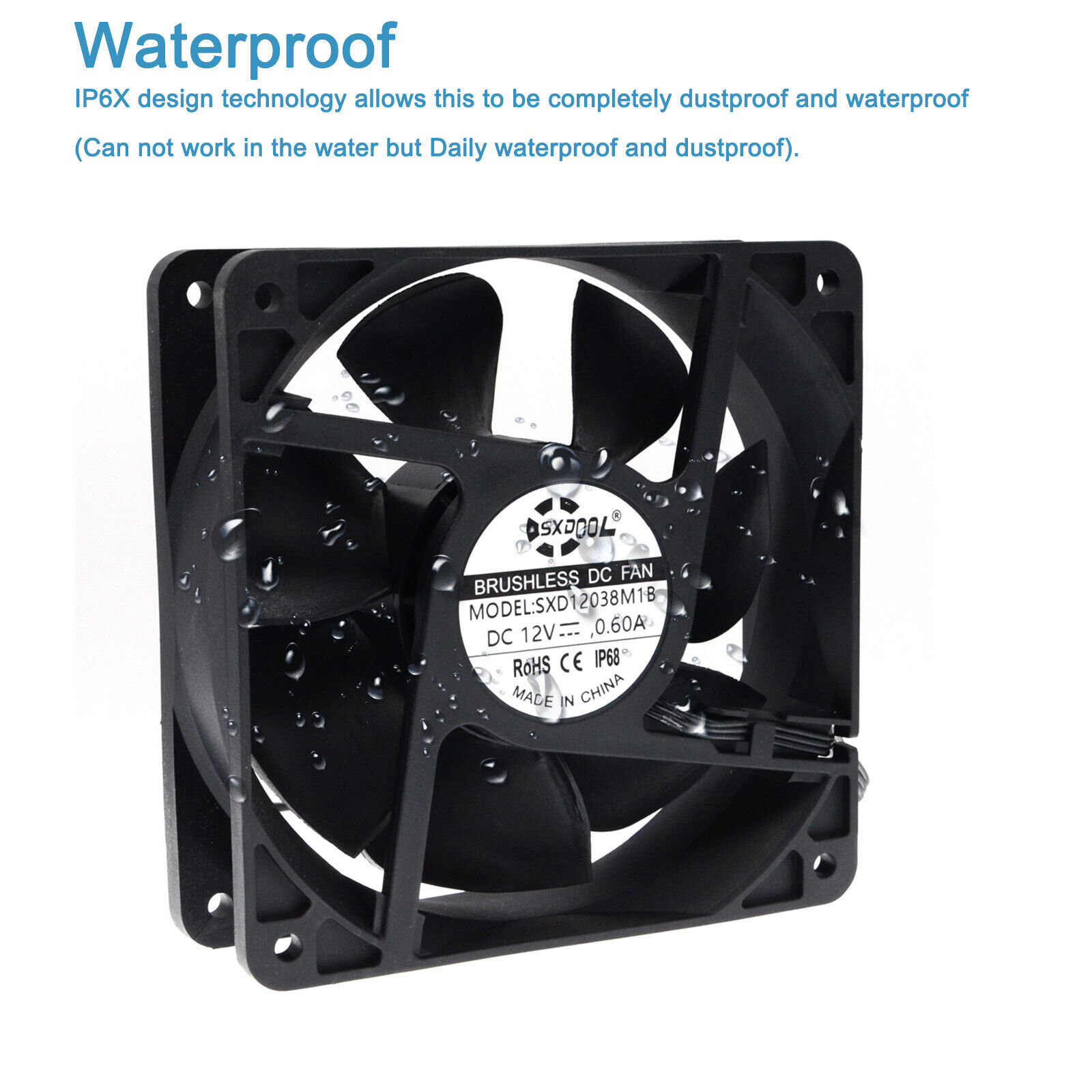 Waterproof 120mm 12cm(120X120X38mm) Cooling Fan DC12V 3600RPM High Airflow