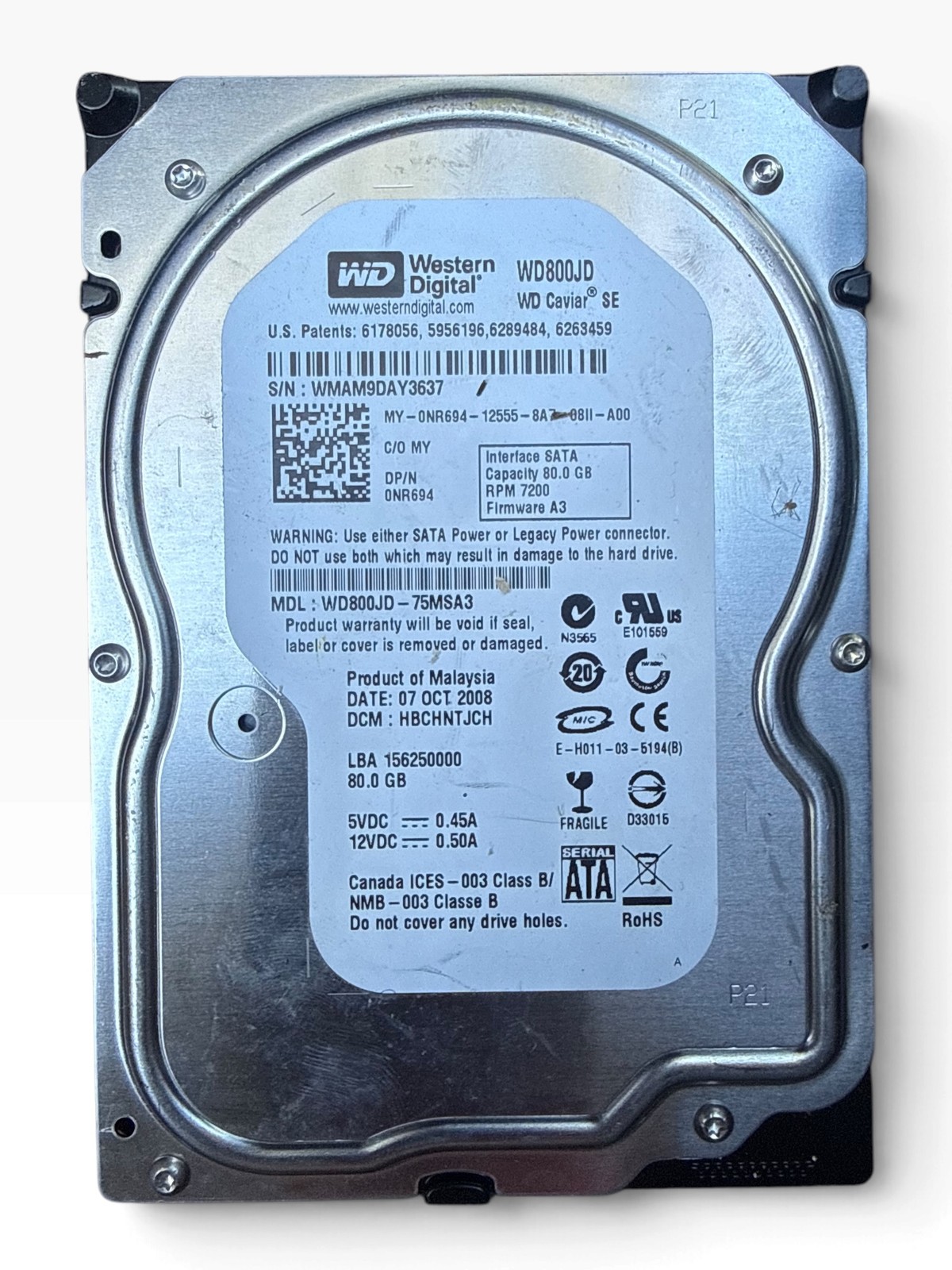 Western Digital Internal Hard Drive WD800JD-75MSA3 80GB SATA 7200RPM 3 1/2 Inch