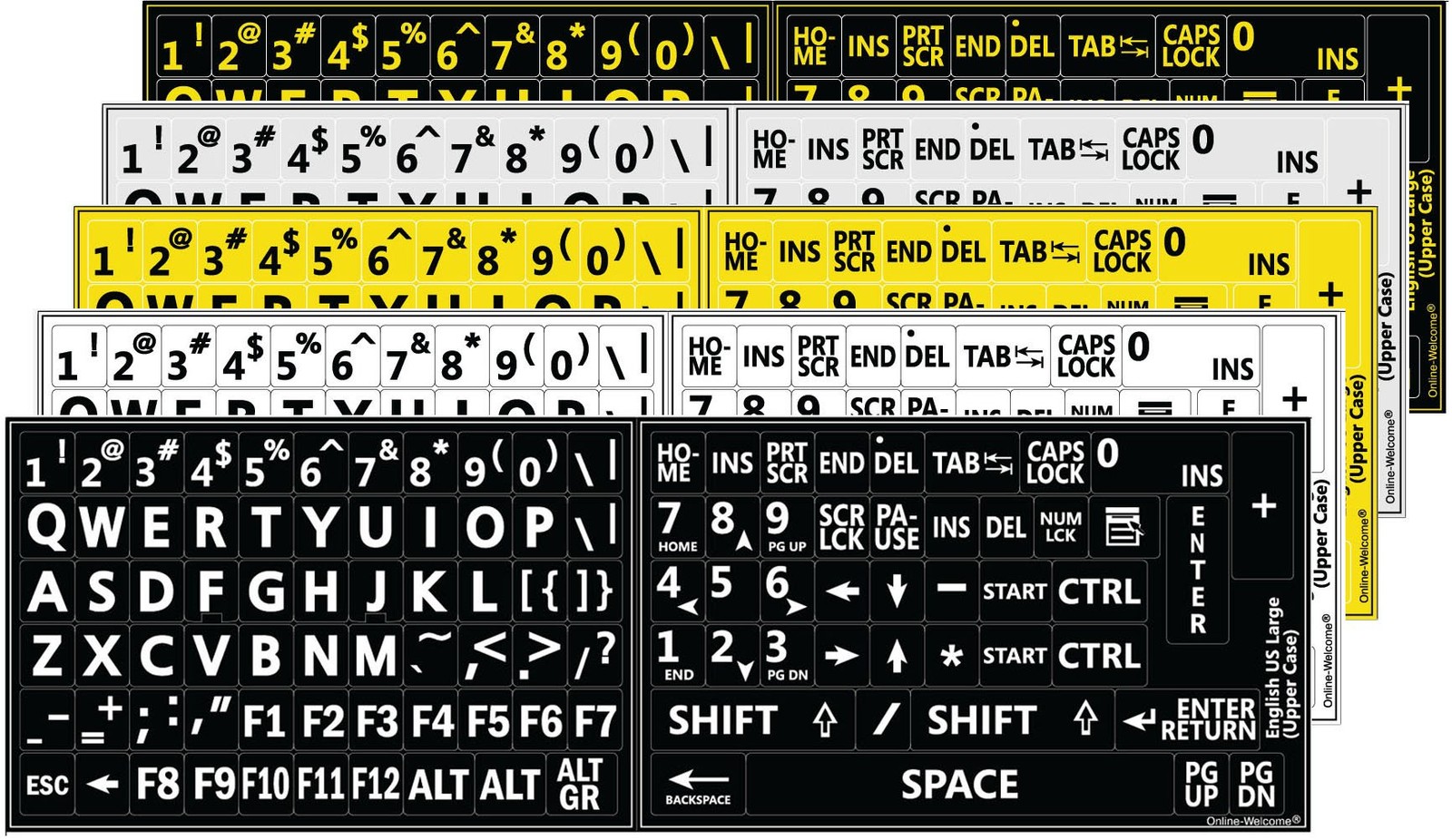 Five 5 English US Large Print Letters Black Yellow White Gray BACKGROUNS Keyb...