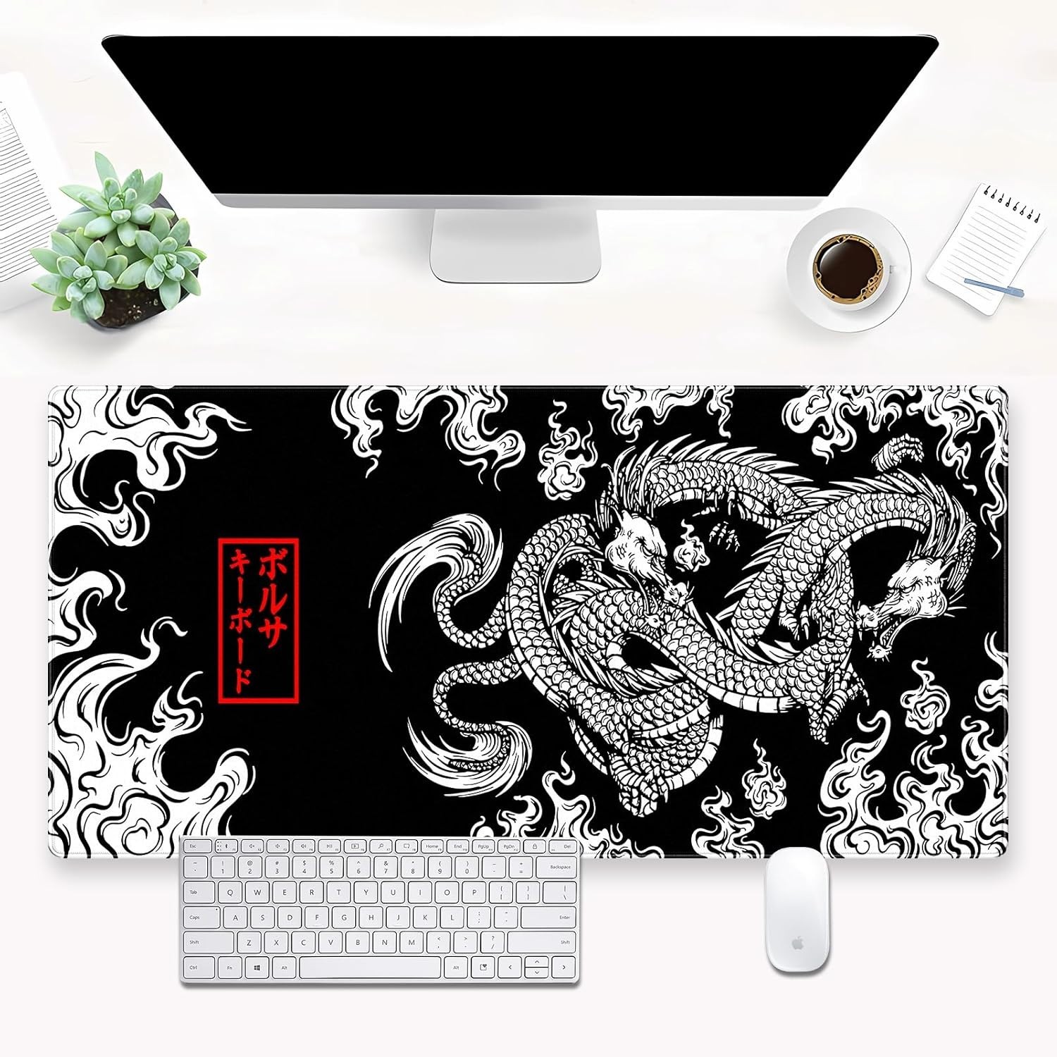 Cool Dragon Desk Pad Mat Black and White Mouse pad Extra XL Large Gaming Mous..