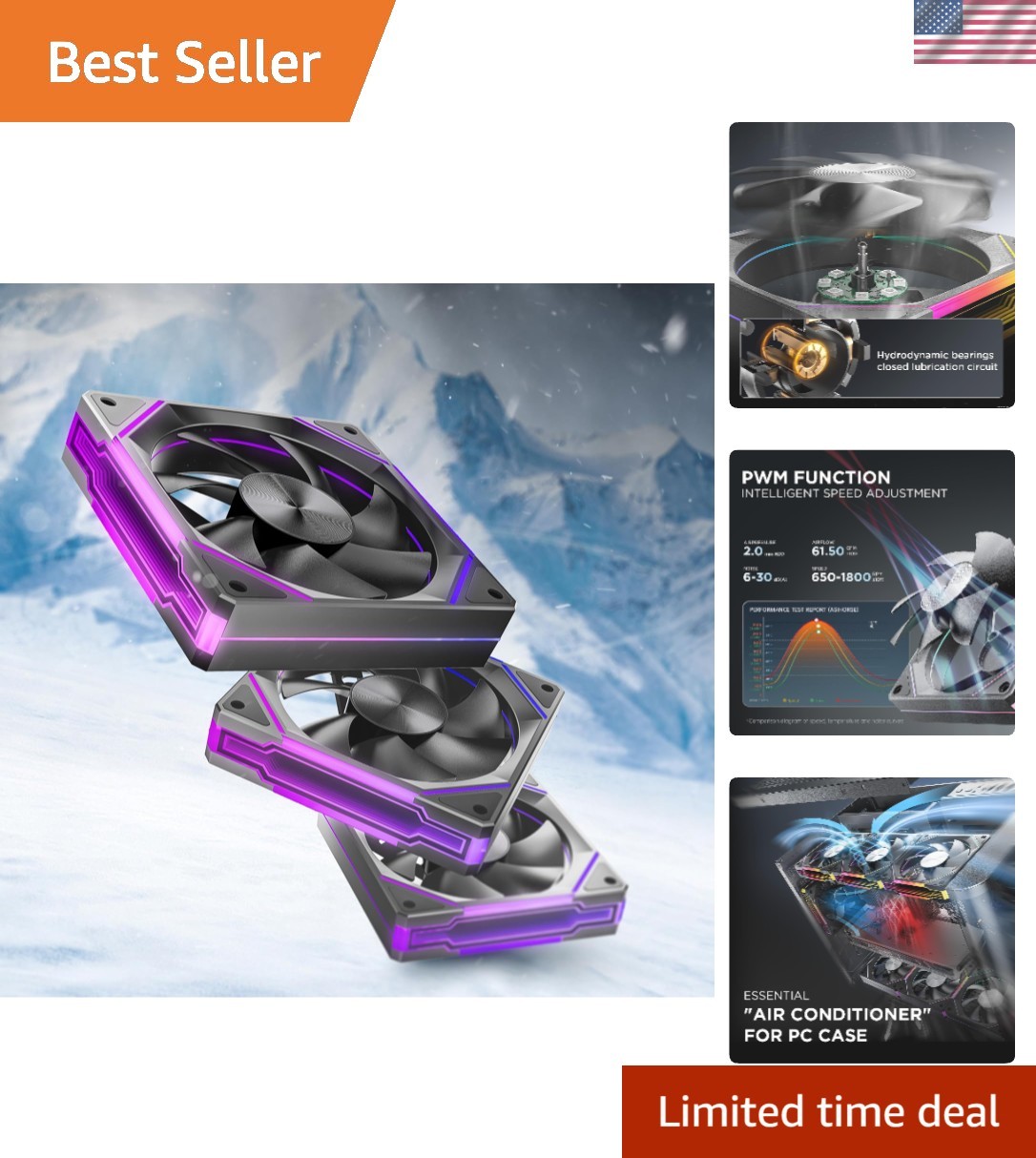 Efficient 120mm LED PC Case Fan Pack - Ultra Quiet, 3-Pack Aura Compatible