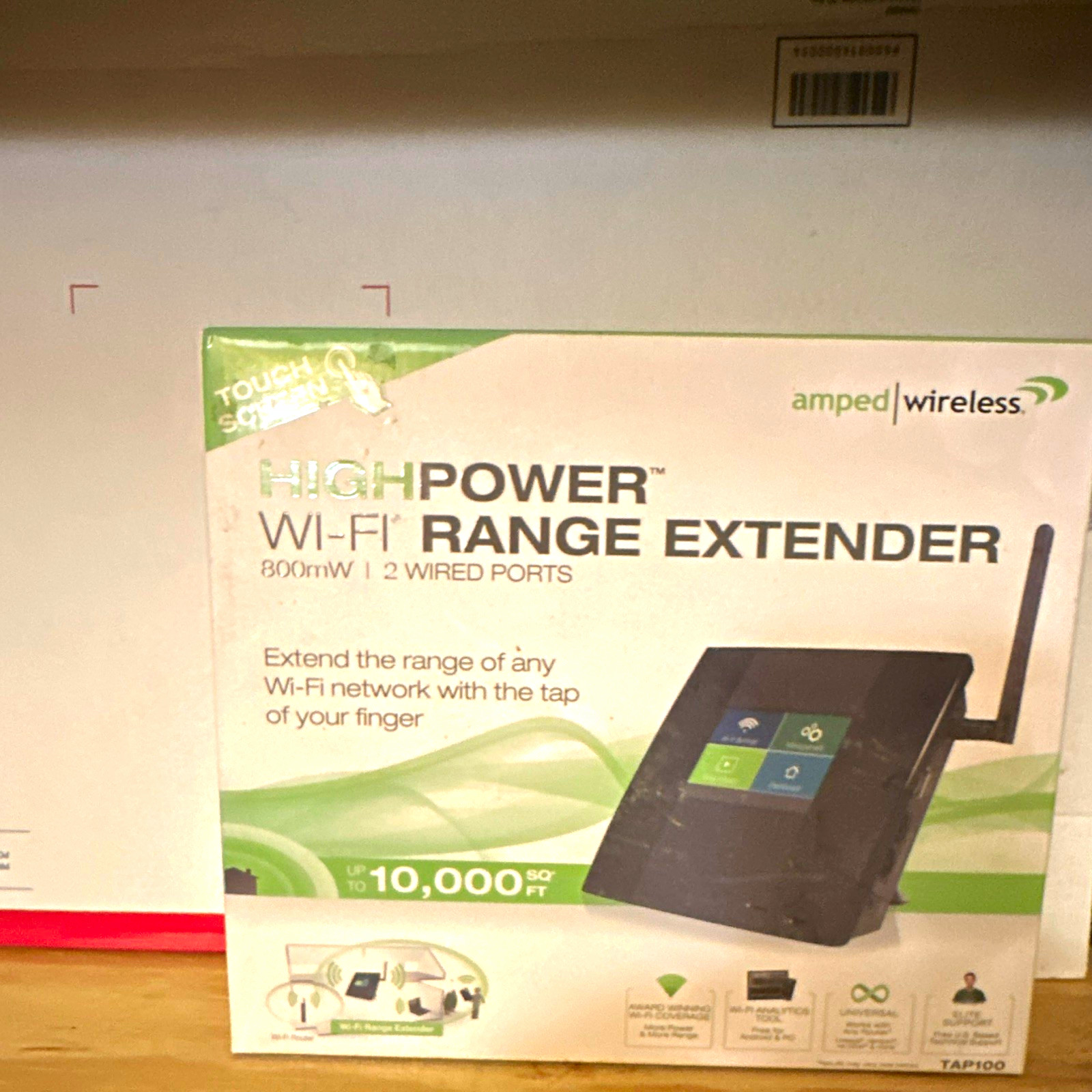 Amped Wireless TAP100 Wi-Fi Range Extender 2.4GHz Touchscreen 2x RJ-45