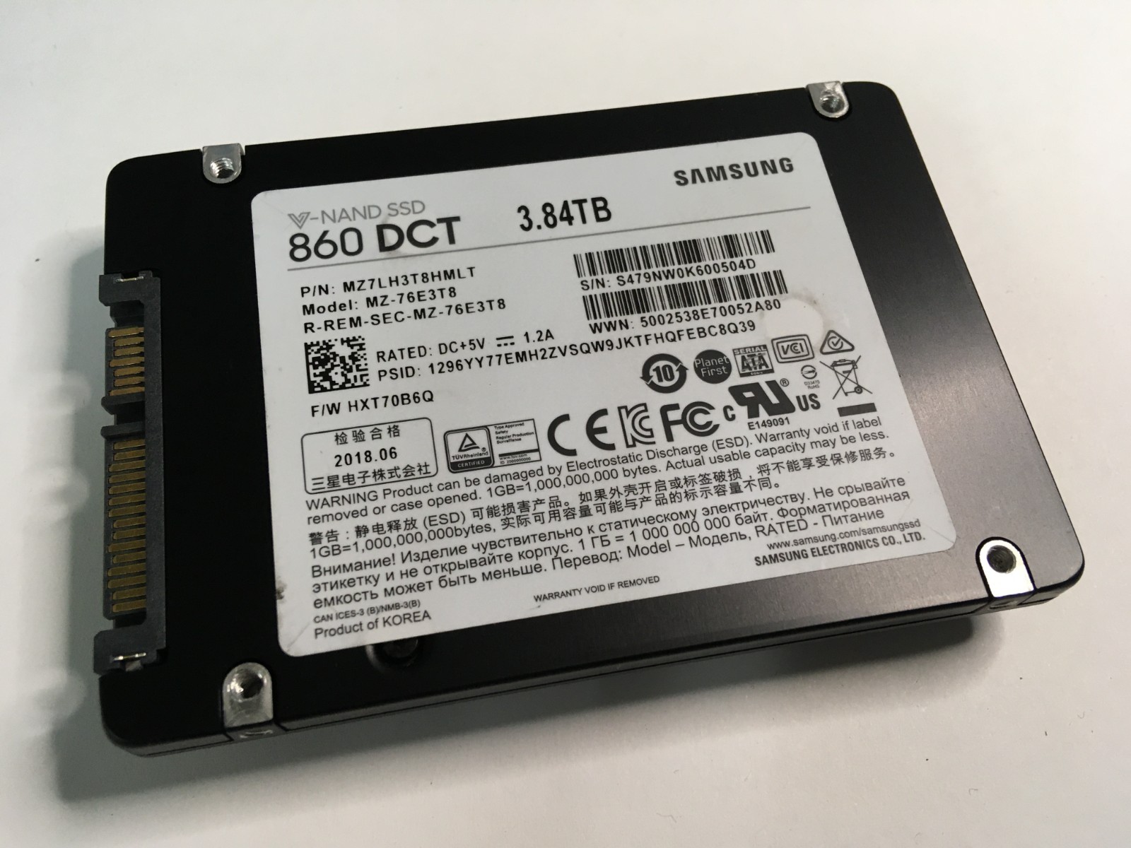 SAMSUNG V-NAND 860 DCT 3.84TB 2.5" SATA SSD MZ7LH3T8HMLT MZ-76E3T8 *98% HEALTH