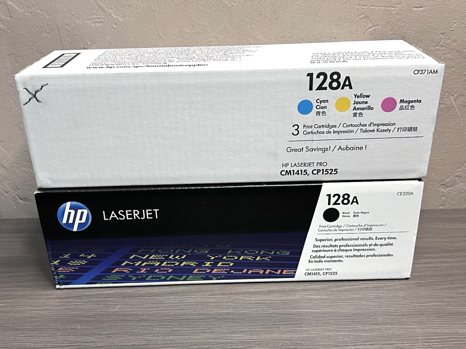 Genuine HP 128A Toner Cartridges Cyan Magenta Yellow Black CE320 Laserjet Set 4