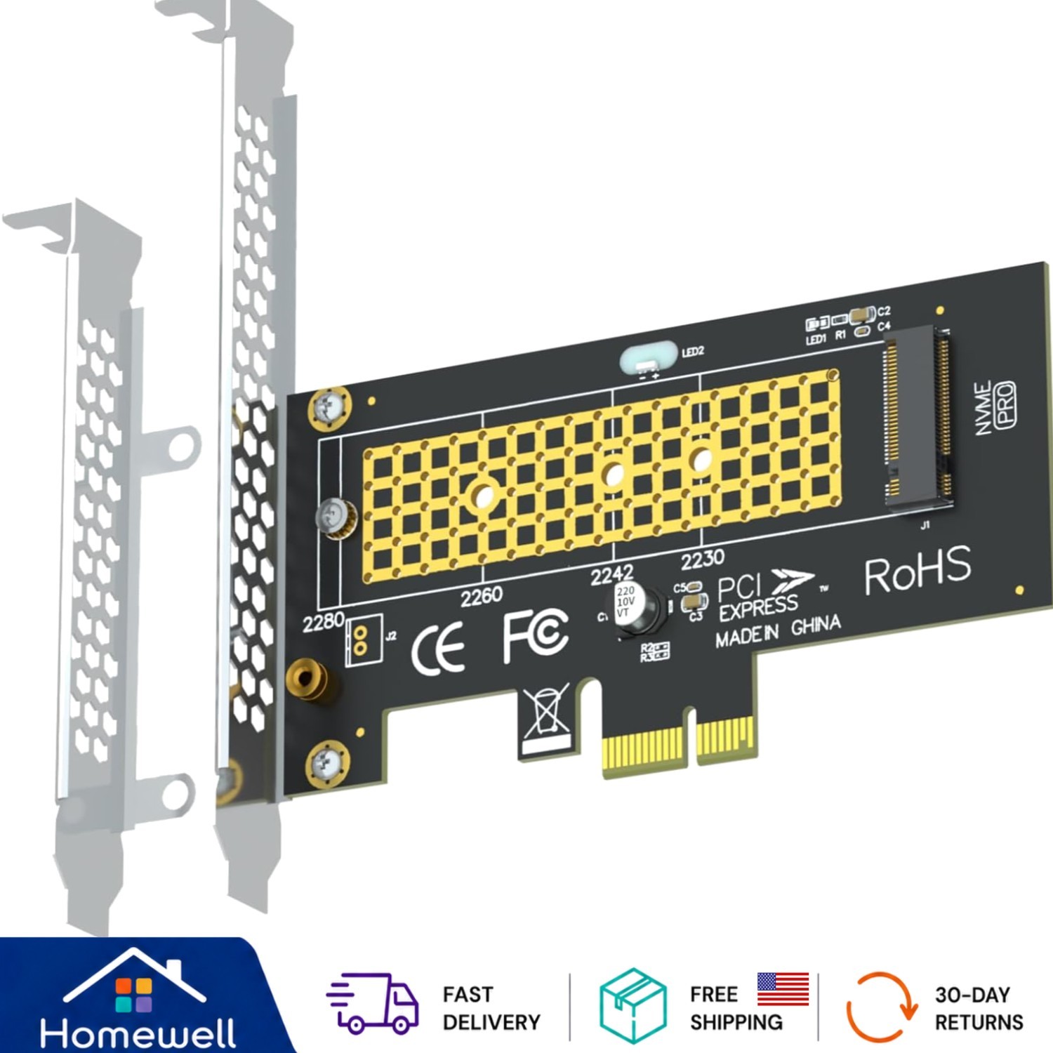 Versatile PA09-X1 M.2 to PCIe X1 Adapter - Supports 2230/2242/2260/2280 Sizes