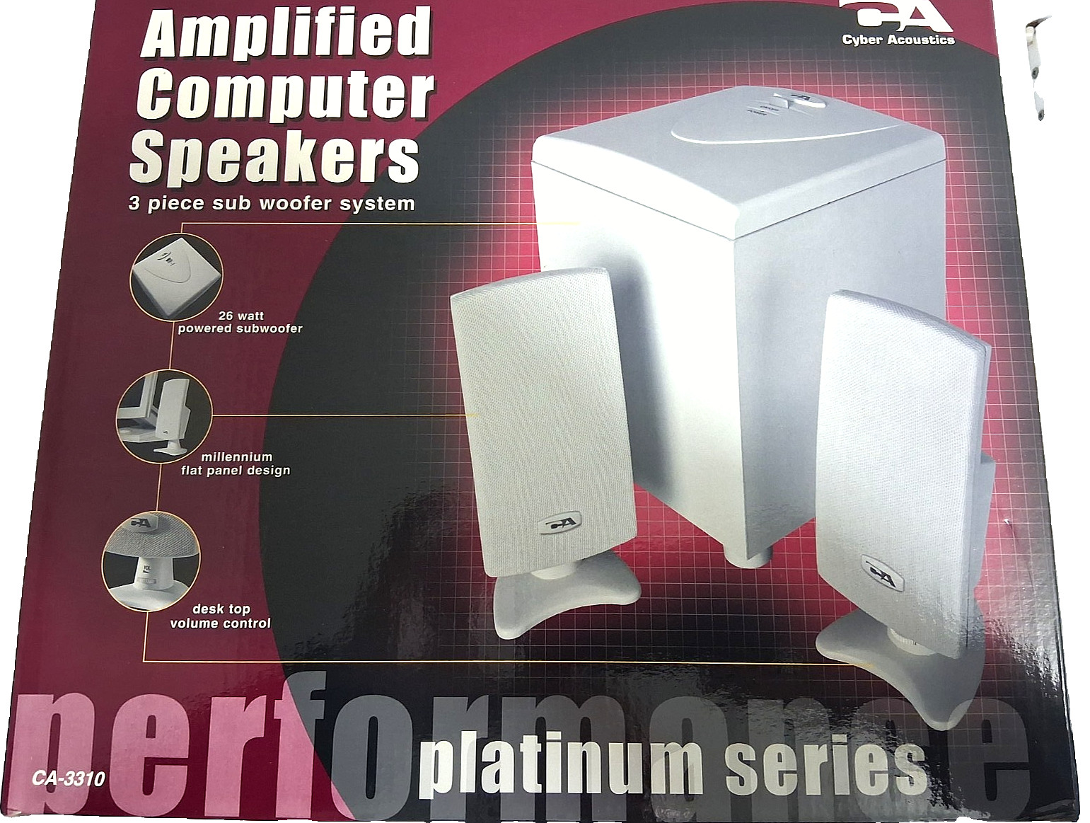 NEW-VINTAGE Cyber Acoustics CA-3310 2.1 Flat Panel Computer Speakers-SHIPS FREE
